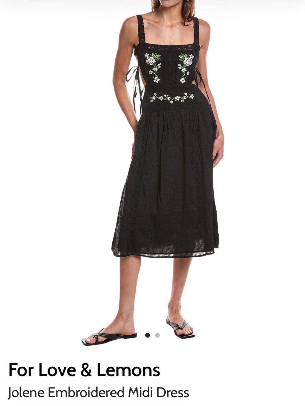 For Love And Lemons Black Maxi Dress with White & Green Floral Embroidery